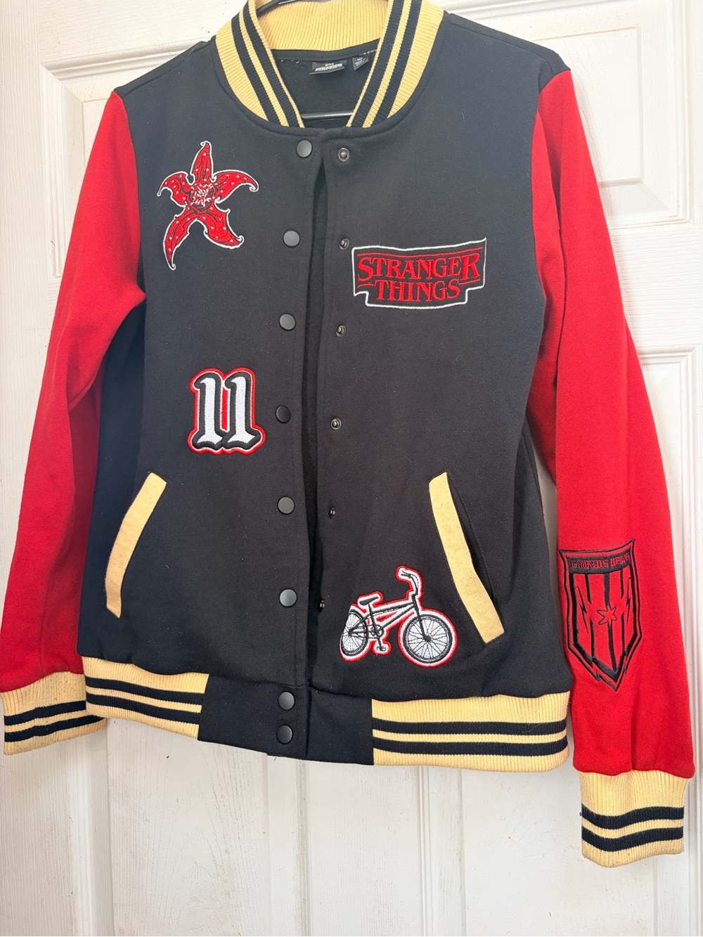Netflix Kids Black & Red Varsity Jacket with Yellow Trim